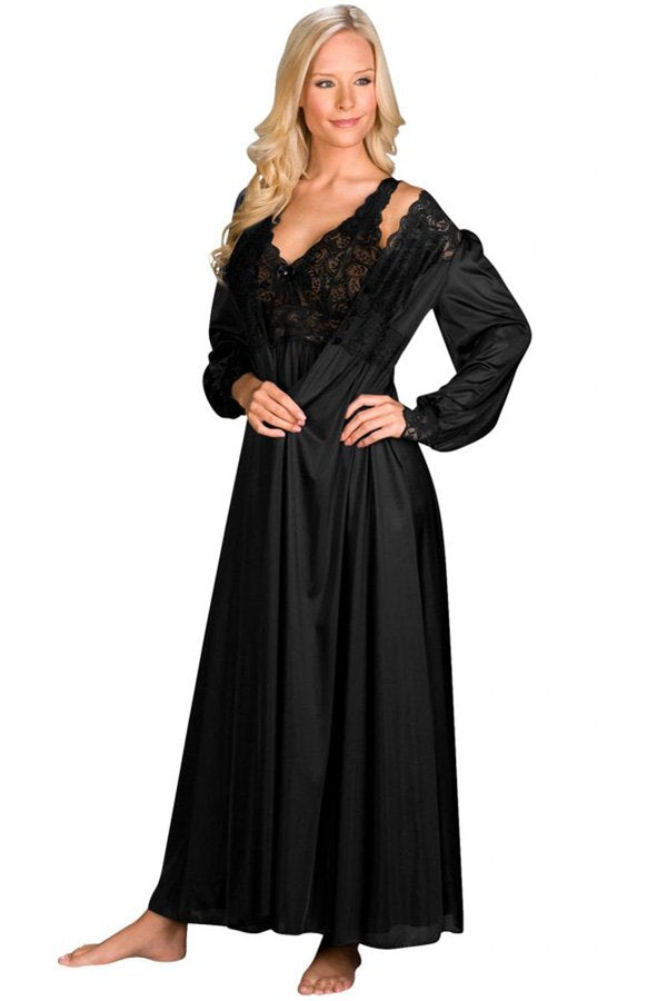 Shadowline Lingerie by Velrose Silhouette Gown and Peignoir Set - Black - source image 56664