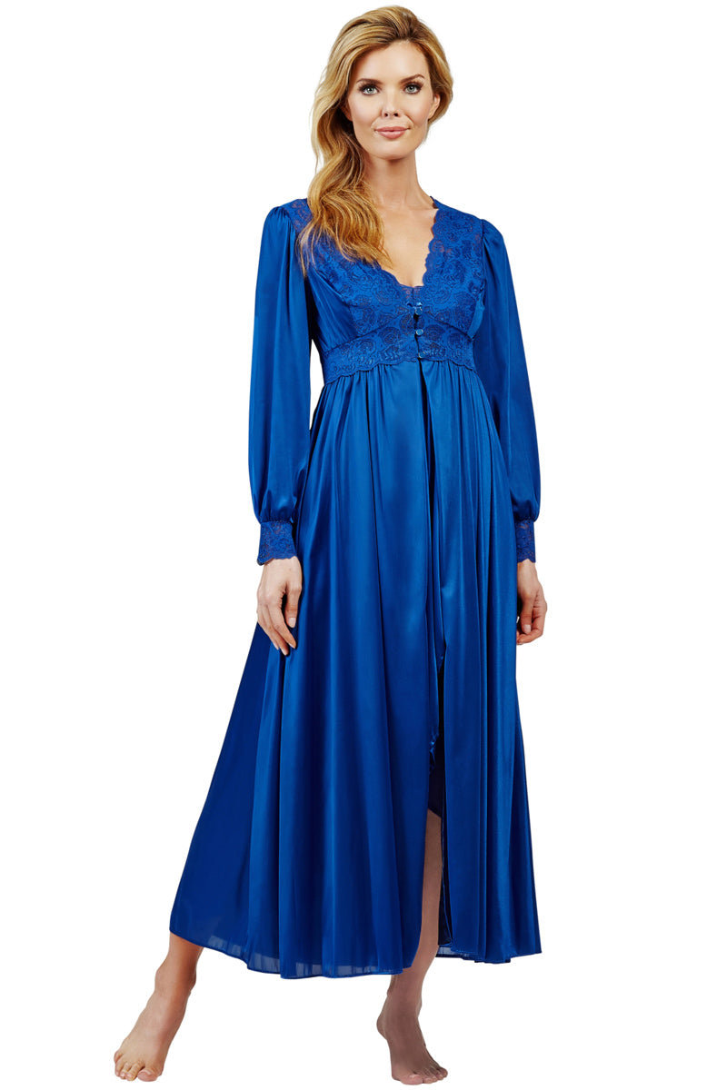 Shadowline Lingerie by Velrose Silhouette Long Lace Nightgown and Robe Set