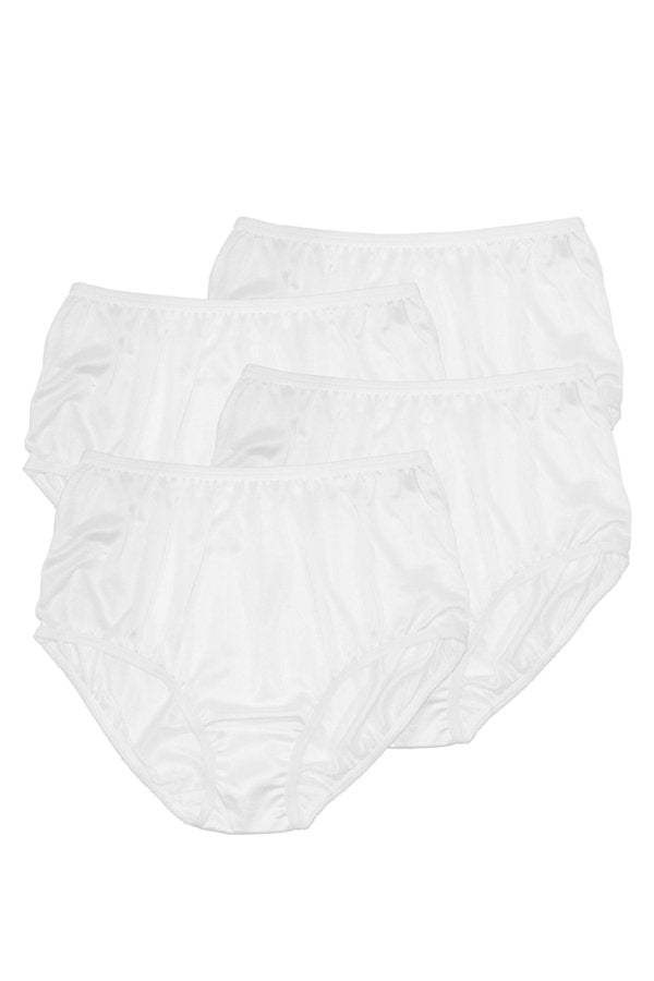 Teri Lingerie Plain Jane Full Cut Nylon Brief 4-Pack - White - source image 57892