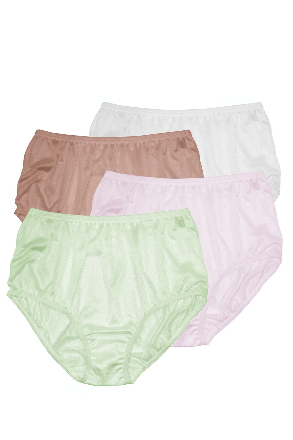 Teri Lingerie Plain Jane Full Cut Nylon Brief 4-Pack - White/Lilac/Seafoam/Mocha - source image 70673