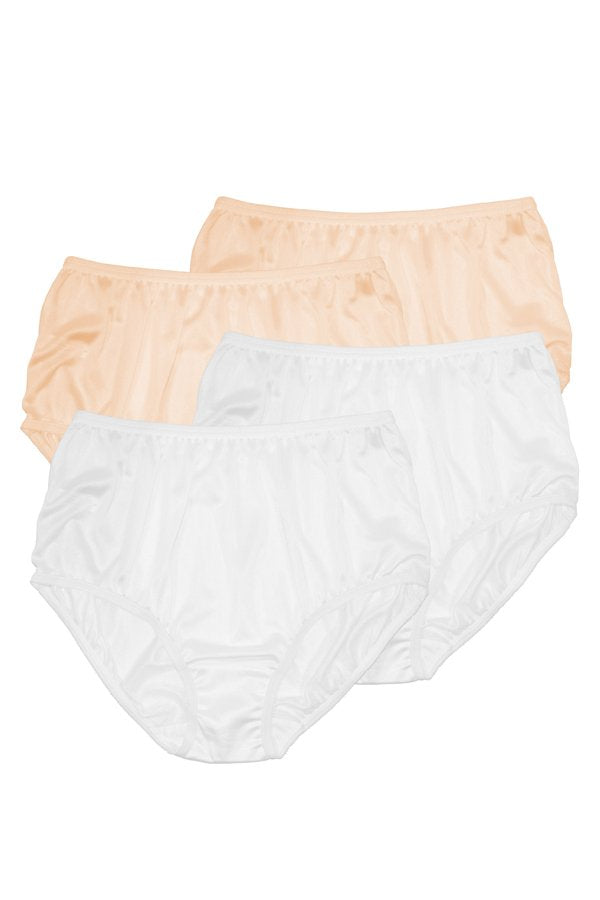 Teri Lingerie Plain Jane Full Cut Nylon Brief 4-Pack - White/White/Beige/Beige - source image 57827