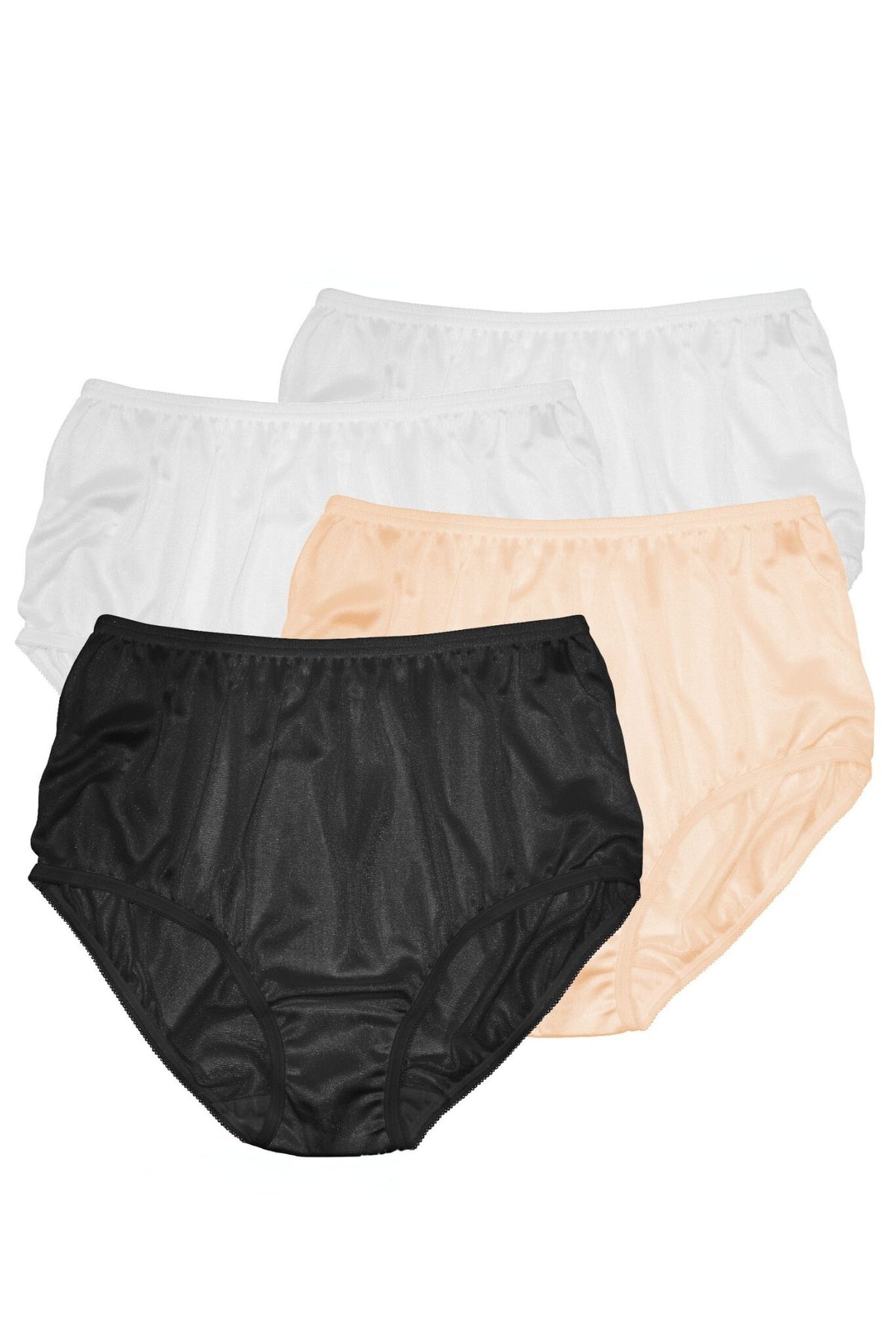 Teri Lingerie Plain Jane Full Cut Nylon Brief 4-Pack - White/White/Beige/Black - source image 70672
