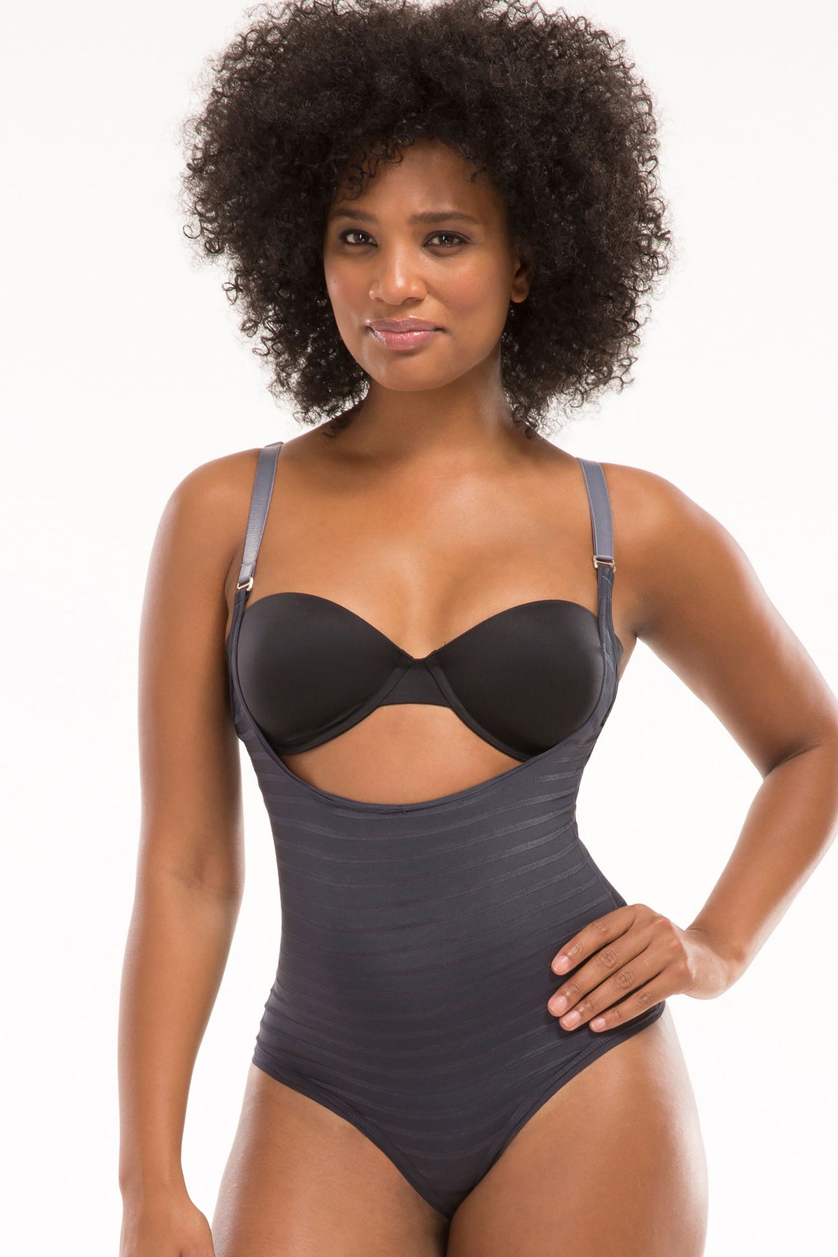 TruFigure Wear-Your-Own-Bra Thong Bodysuit - Slate - source image 25376
