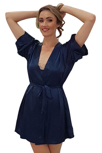Velrose Lingerie Charming 36" Satin Wrap Robe - Navy - source image 46527
