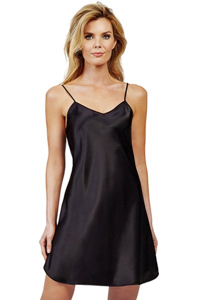 Velrose Lingerie Satin Essentials Adjustable Strap Chemise - Black - source image 46127
