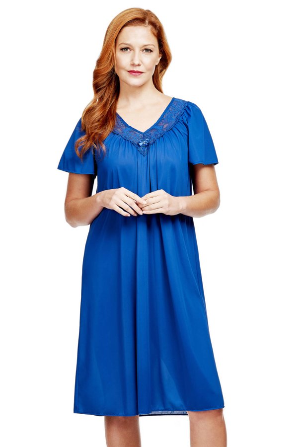 Shadowline Lingerie by Velrose Twilight Short V-Neck Nightgown - Navy - source image 46157